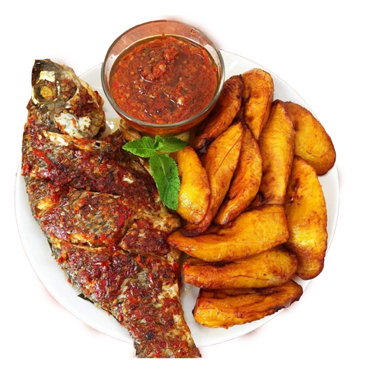 Grilled fish and plantain with sauce